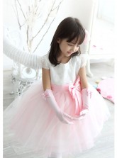 White and Pink Pom Pom Princess Dress